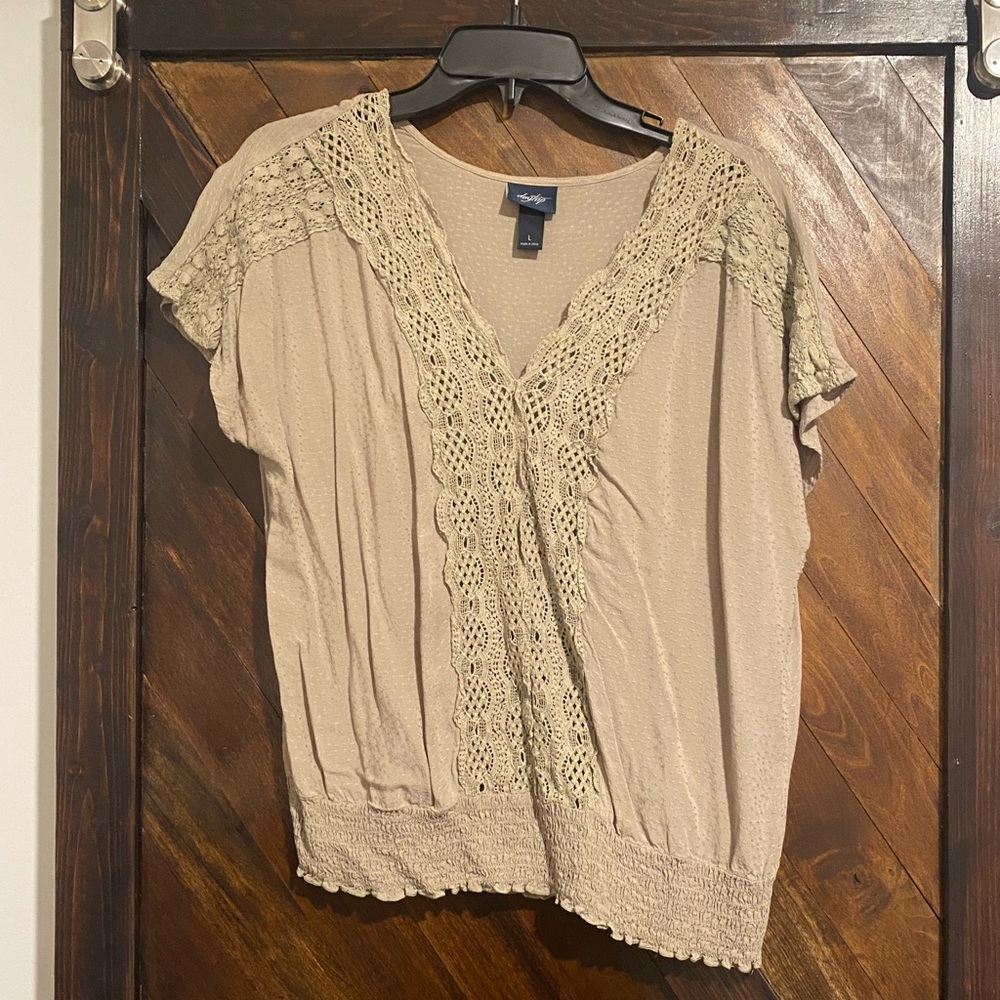 Lace Trim Green/Beige Top